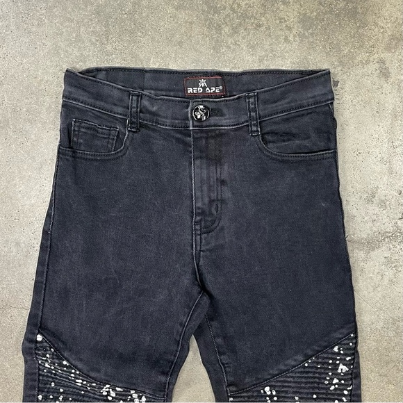 Red Ape Black Ribbed Patches Paint Splatter Jeans - Picture 2 of 9